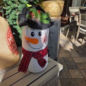 Festive Snowman Decoration with Black Hat and Red Scarf